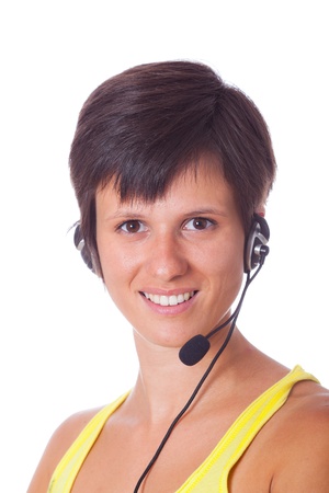 Cheerful Receptionist with Headsetの写真素材