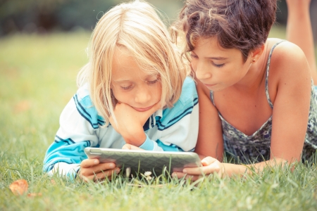 Couple of Children with Tablet PCの写真素材