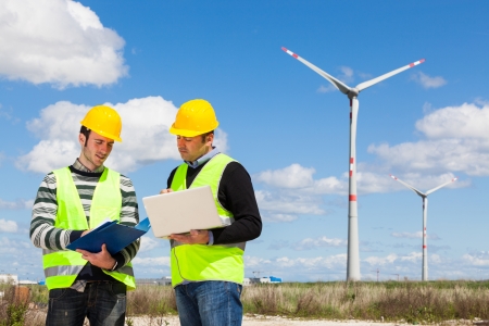 Two Engineers in a Wind Turbine Power Stationの写真素材