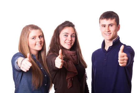 Teenage Students with Thumbs Upの写真素材