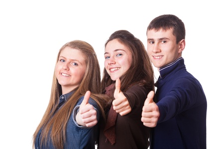 Teenage Students with Thumbs Upの写真素材