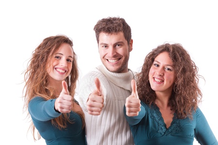 Three Happy Friends with Thumbs Upの写真素材