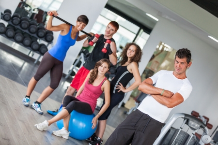 Group of People at Gym with Instructorの写真素材
