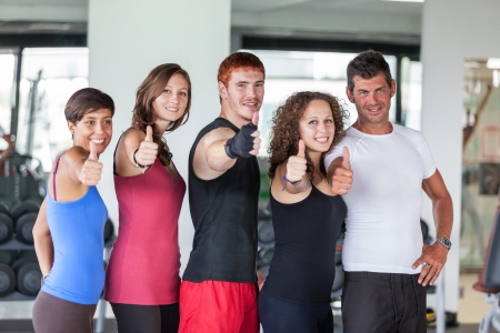 Group of People at Gym with Thumbs Upの写真素材