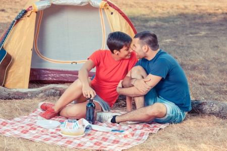 Young Couple Flirting on Campingの写真素材