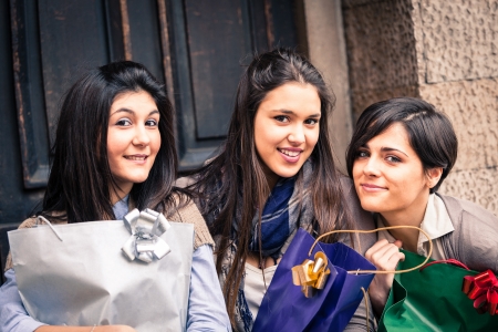 Happy Young Women after Shoppingの写真素材