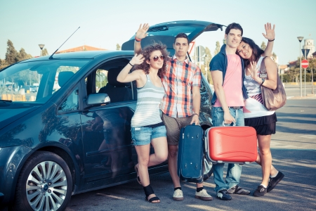 Four Friends Ready to Leave For Vacationの写真素材