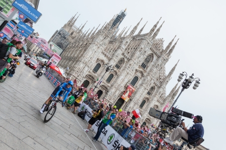 MILAN, ITALY - MAY 27: Ryder Hesjedal at the end of the 21st stage of Giro d'Italia 2012 on May 27, 2012 in Milano, Italyのeditorial素材