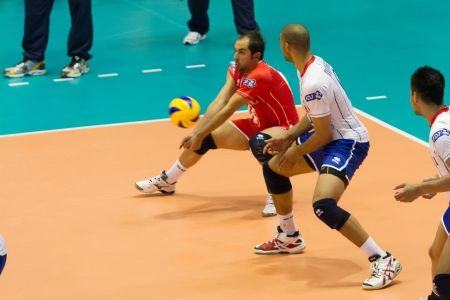 FLORENCE, ITALY - MAY 19: French player Jean-FranÃ§ois Exiga during a World League match between Italy and France at Mandela Forum, Florence, Italy on May 19 2012のeditorial素材
