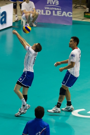 FLORENCE, ITALY - MAY 19: French setter Benjamin Toniutti during a World League match between Italy and France at Mandela Forum, Florence, Italy on May 19 2012のeditorial素材