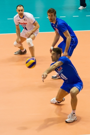 FLORENCE, ITALY - MAY 19: Italian player Cristian Savani during a World League match between Italy and France at Mandela Forum, Florence, Italy on May 19 2012のeditorial素材