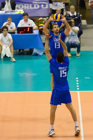 FLORENCE, ITALY - MAY 19: Italian setter Dragan Travica during a World League match between Italy and France at Mandela Forum, Florence, Italy on May 19 2012のeditorial素材