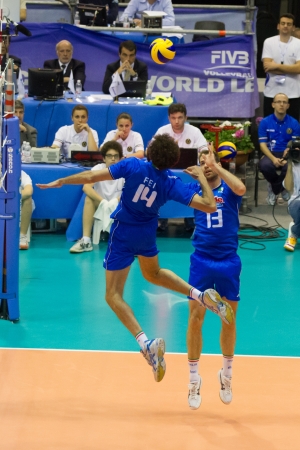 FLORENCE, ITALY - MAY 19: Italian setter Dragan Travica during a World League match between Italy and France at Mandela Forum, Florence, Italy on May 19 2012のeditorial素材