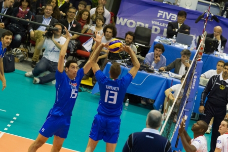FLORENCE, ITALY - MAY 19: Italian setter Dragan Travica during a World League match between Italy and France at Mandela Forum, Florence, Italy on May 19 2012のeditorial素材