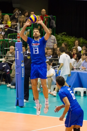 FLORENCE, ITALY - MAY 19: Italian setter Dragan Travica during a World League match between Italy and France at Mandela Forum, Florence, Italy on May 19 2012のeditorial素材