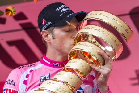 MILAN, ITALY - MAY 27: Ryder Hesjedal with Pink Jersey wins the Giro dのeditorial素材