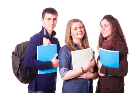 Happy Teenage Students on Whiteの写真素材