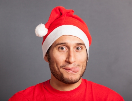 Young Man with Santa Hatの写真素材