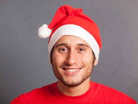 Young Man with Santa Hatの写真素材
