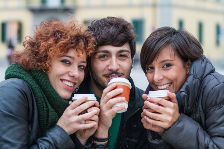Group of Friends with Hot Drink on Winterの写真素材