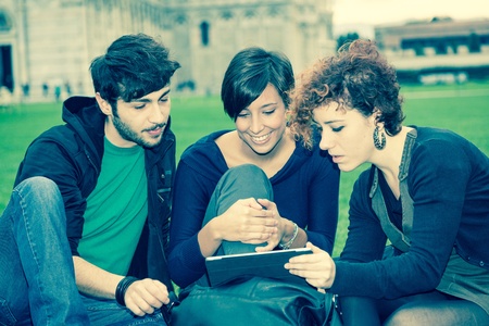 Group of Friends with Tablet PC Outsideの写真素材