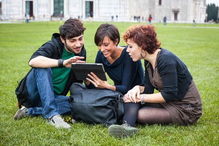 Group of Friends with Tablet PC Outsideの写真素材