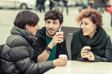 Group of Friends with Hot Drink on Winterの写真素材