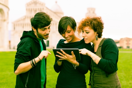 Group of Friends with Tablet PC Outsideの写真素材