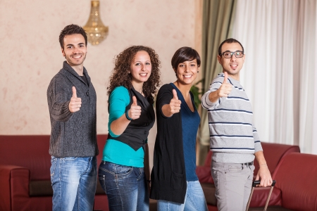 Happy Tourists with Thumbs Upの写真素材