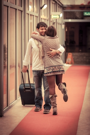 Romantic Young Couple Met after Long Timeの写真素材