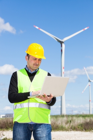 Technician Engineer in Wind Turbine Power Generator Stationの写真素材