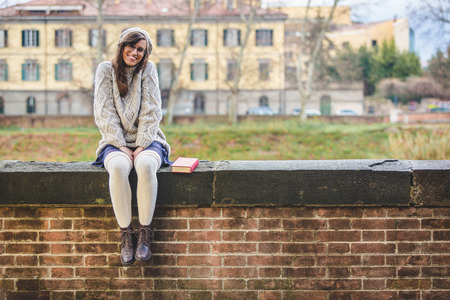 Beautiful Old Fashioned Female Student Outdoorの写真素材