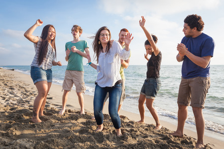 Multiracial Group of Friends Having a Party at Beachの写真素材