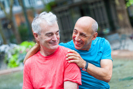 Gay Couple at Park in New Yorkの写真素材