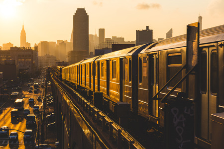 Subway Train in New York at Sunset