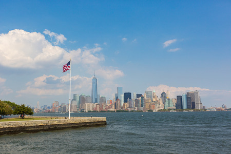 United States Flag with New York Skyscrapers on background