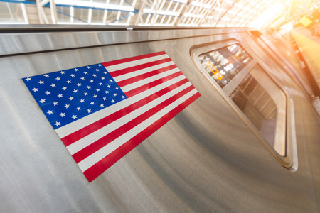 United States Flag on a Subway Trainの写真素材