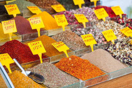 Colorful Spices at Egyptian Market (Spice Bazaar) in Istanbulの写真素材