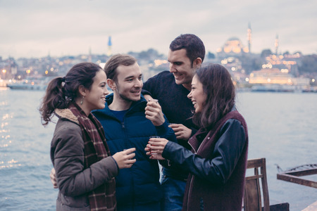 Group of Turkish Friends Drinking Cay, Traditional Teaの写真素材