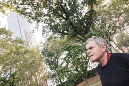 Portrait of Retired Senior Man at Park, Relaxed Expressionの写真素材