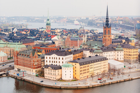 Aerial view of Stockholm old town, it Swedish name is Gamla Stan and it is one of the fourteen islands of the cityの写真素材