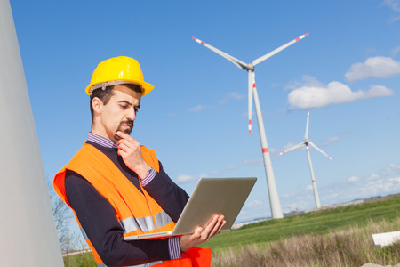 Technician Engineer in Wind Turbine Power Generator Stationの写真素材