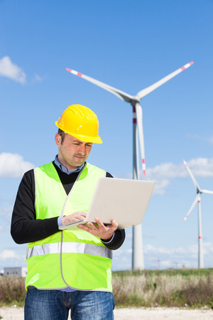 Technician Engineer in Wind Turbine Power Generator Stationの写真素材