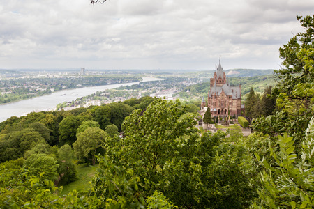 Schloss Drachenburg, Dragon Castle in english, with city of Bonn in background and all the Rhine valley.のeditorial素材