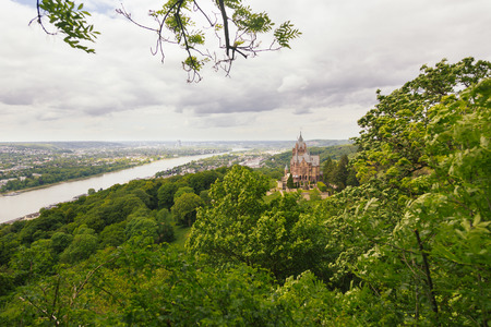 Schloss Drachenburg, Dragon Castle in english, with city of Bonn in background and all the Rhine valley.の写真素材