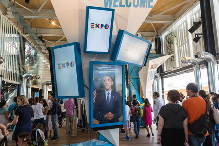 MILAN, ITALY - JUNE 01, 2015: USA pavilion at Expo 2015. The theme of the Universal Exposition is Feeding the Planet, Energy for Life.のeditorial素材