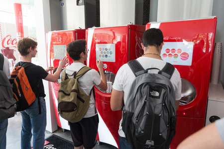 MILAN, ITALY - JUNE 03, 2015: Coca Cola Pavilion at Expo 2015. The theme of the Universal Exposition is Feeding the Planet, Energy for Life.のeditorial素材