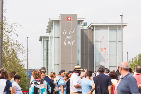 MILAN, ITALY - JUNE 01, 2015: Swiss Pavilion at Expo 2015. The theme of the Universal Exposition is Feeding the Planet, Energy for Life.のeditorial素材