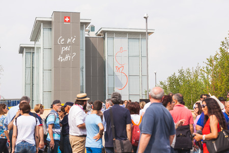 MILAN, ITALY - JUNE 01, 2015: Swiss Pavilion at Expo 2015. The theme of the Universal Exposition is Feeding the Planet, Energy for Life.のeditorial素材