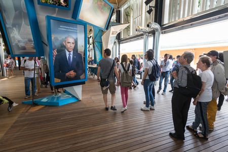 MILAN, ITALY - JUNE 01, 2015: USA pavilion at Expo 2015. The theme of the Universal Exposition is Feeding the Planet, Energy for Life.のeditorial素材